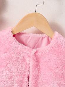SHEIN 年轻女孩华丽优雅淑女公主女儿甜美秋冬新款无领时尚外套，粉色毛绒配亮银色，适合秋季适合冬季适合日常出行适合搭配所有下装适合上学适合派对适合高端宴会适合婚礼 - 粉色 - 查看 6