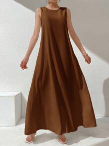 Al Najma Váy không tay màu trơn cho nữ - Màu Khaki - Xem 3