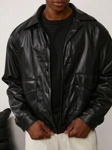 Forever 21 Herrjacka i överdimensionerad Harrington-modell i konstläder i svart, höst - Svart - Visa 6