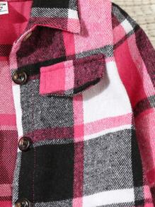 2 件套年轻女孩优雅休闲咖啡格子衬衫和黑色连体裤 - 玫紅色 - 查看 3