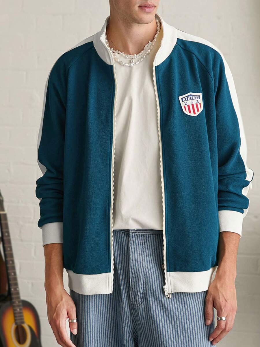 Manfinity NXTstreet Men's Color Block Zipper Casual Long Sleeve Jacket, Back To School, For Fall Winter - Multicolor - View 1
