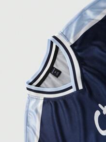 ROMWE MEN Prep 男式撞色印花长袖冰球球衣 T 恤，秋季