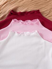 SHEIN Bộ 3 áo thun tay dài màu trơn dệt kim cho bé gái tuổi mới lớn - Nhiều màu - Xem 4