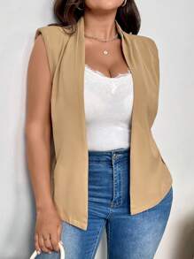 SHEIN Privé Plus Size Women Apricot Color Tie Front Suit Vest, New Arrival Fall - Khaki - View 1