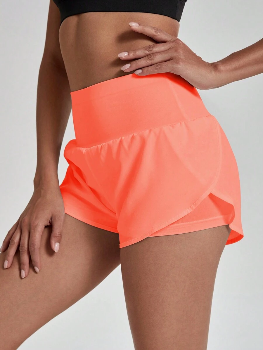 SHEIN Core Rhythm Women's Solid Color Casual Sports Shortsbiker Shorts - Orange - View 1