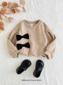 Cozy Pixies 适合年轻女孩的 3D 蝴蝶结圆领落肩套头衫 - 彩色 - 查看 6