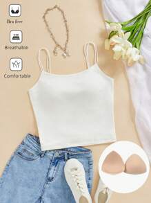 SHEIN Essnce Women Fluffy White Camisole Top With Padded Bust - White - View 1