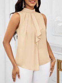 SHEIN Lady Blouse d'été à épaules dénudées et col volant rose pour femmes, Top sans manches - Nude - Voir 5