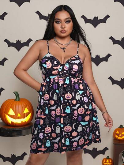 Caroline Law Vestido de tirantes elegante con estampado colorido para Halloween, tipo sundress de verano, vestido de vacaciones, fiestas, cumpleaños, playa, festivales, Ibiza, baile de graduación, talla grande, estilo Y2K