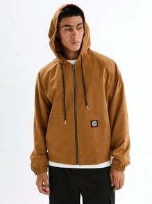 Manfinity VCAY Men's Woven Fashionable Casual Solid Color Slim Fit Long Sleeve Jacket, For Fall Winter