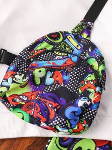 3 Stücke/Set Baby Jungen Streetwear Outfit mit Buchstaben Graffiti Muster Jogginghose, weißem Rundhals Sweatshirt und bedrucktem Rucksack, passend für Herbst und alle Jahreszeiten sowie Fotoshootings