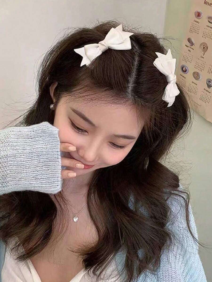2 chiếc kẹp tóc nơ trắng thanh lịch, đơn giản, kiểu công chúa, ngọt ngào, dịu dàng, chất lượng cao, dài 2.95 inch, thích hợp cho nữ giới sử dụng hàng ngày, đi học, đi làm, dự tiệc, làm quà tặng. Phụ kiện kẹp tóc cá sấu, kẹp càng cua, kẹp tóc, trang phục mùa đông cho nữ, nơ, dễ thương, phụ kiện tóc, phụ kiện đội đầu, ghim cài tóc. - trắng - Xem 1