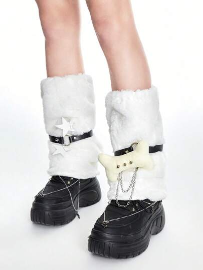 Anime 1 Paar süße einfarbige Beinwärmer, Damen einfarbige Beinabdeckungen, japanischer Y2K-Stil personalisierte Beinwärmer mit Sternendekoration, Zubehör muss selbst installiert werden