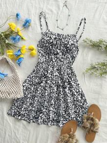 Soleia Damen Rückenfreies Sommerkleid mit Blümchenmuster und Spaghettiträgern für den Urlaub