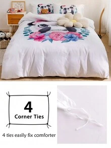 3 件套卡通熊猫数码印花儿童床上用品套装，可爱简约儿童羽绒被套枕套套装，适合男孩和女孩，四季皆宜 - 彩色 - 查看 6