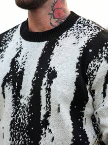 Manfinity LEGND Plus Size Men's Crew Neck Allover Print Long Sleeve Casual Loose Comfortable Fashionable Sweater