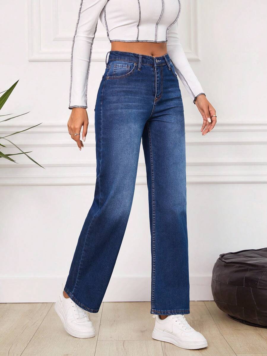 EURMUSE Straight Leg Jeans - Dark Wash - View 1