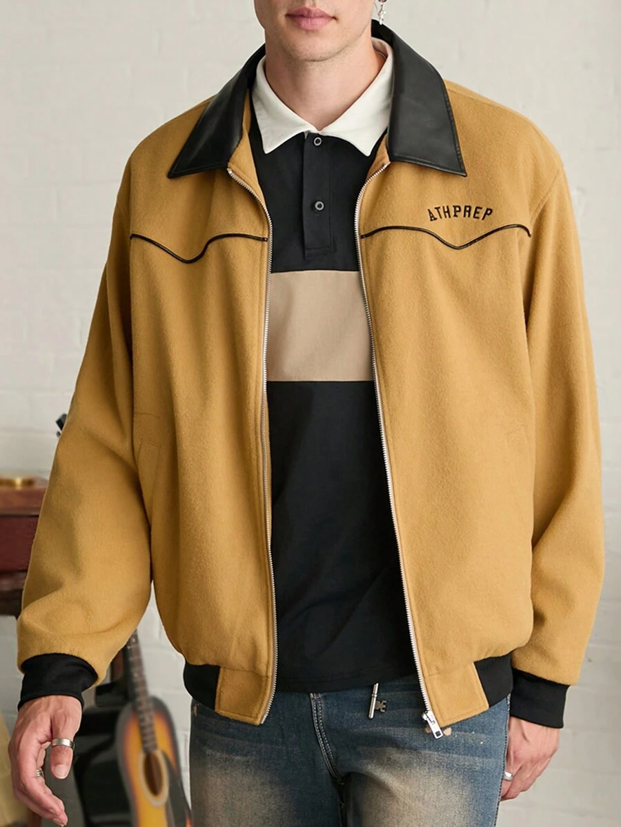 Manfinity VCAY 男士复古拼布宽松长袖羊毛梭织夹克，适合秋冬