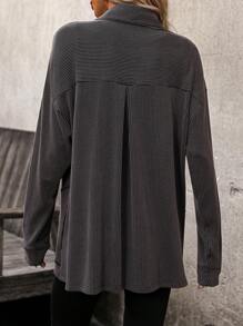 SHEIN LUNE 女士纽扣式长袖纯色休闲宽松舒适休闲夹克 - 卡其色 - 查看 2