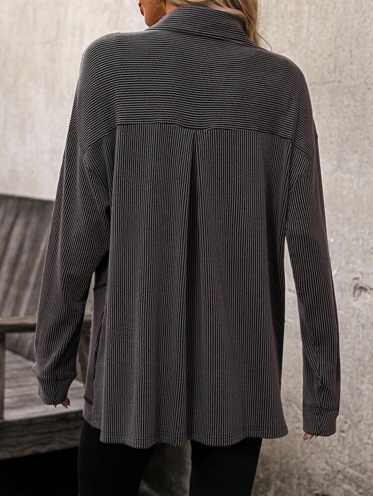 Women's Button-Up Long Sleeve Solid Color Casual Loose Comfy Slouchy Jacket