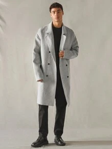 Manfinity VCAY Abrigo informal de lana suelto de manga larga con frente abierto, para hombre, de moda