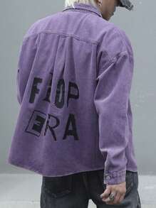 Manfinity Roghcode Men Button-Down Long-Sleeved Letter Print Denim Shirt - Purple - View 2