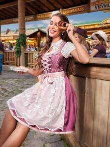 SHEIN Frenchy Vestido feminino rosa renda patchwork Oktoberfest