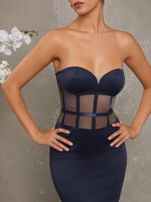 L'Amorae Elegant Strapless Sweetheart Bustier Maxi Dress - Royal Blue - View 2