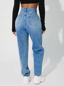 EURMUSE Zipper Fly Mom Fit Jeans - Baby Blue - View 2