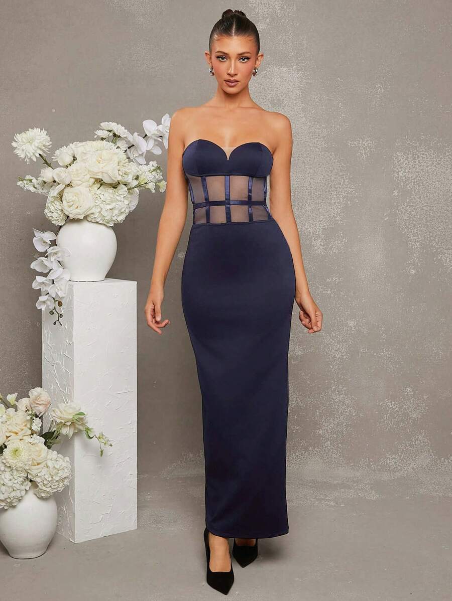 L'Amorae Elegant Strapless Sweetheart Bustier Maxi Dress - Royal Blue - View 1