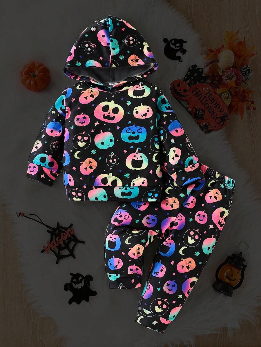 2pcs Baby Boy Halloween Black Autumn Cute Matching Family Outfit - Black - View 1