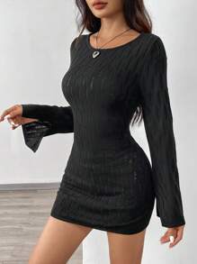 SHEIN EZwear 黑色紧身毛衣裙 - 黑色 - 查看 6