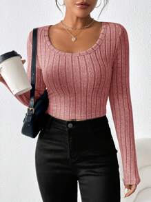 SHEIN Essnce 3pcs/Set Women's Assorted Color Knitted Long Sleeve T-Shirts - Multicolor - View 4
