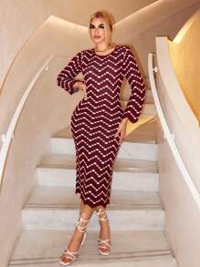 Zolique Damen Pullover Kleid mit Rundhalsausschnitt, Langarm und Wellen Streifen Muster, Lässiger Alltags Tragen - Verschiedenfarbig - Übersicht 4