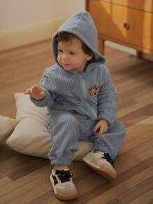 SHEIN Baby Boy Embroidery Decor Hooded Sweatshirt And Solid Color Pants Clothes Set - Multicolor - View 7