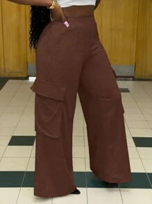 Slaydiva Pantalon évasé avec poches style tenue de travail casual pour femmes, automne