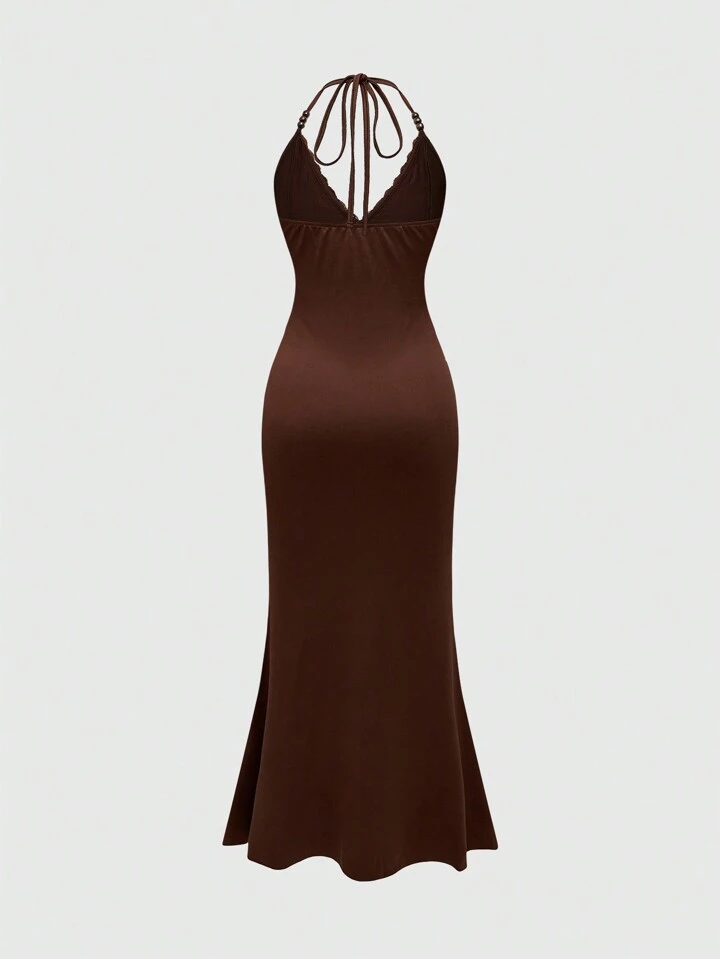 Our Fairycore Hippie Vintage Floral Embroidery Halter Bodycon High Slit Women Dress is such a vibe