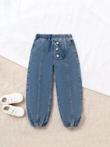 Cozy Pixies Young Boy Design 前扣口袋蓝色牛仔慢跑裤 - 中等水洗藍 - 查看 6