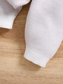 SHEIN 新生儿花卉印花圆领长袖毛衣上衣和纯色裤子两件套 - 白色 - 查看 3