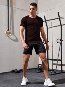 Manfinity Sport Corelite Boyfriend Style Men Reflective Detail Marled Top-Stitching Raglan Sleeve Sports Tee Workout Tops