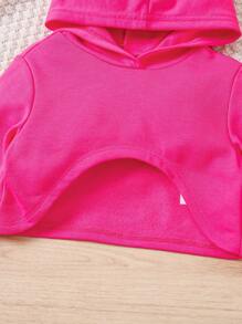 SHEIN 2pcs/Set Baby Girl Casual Outfits, Includes Rose Hoodie Sweatshirt And Ribbed Knit Jumpsuit, Suitable For Outdoor, Party And Daily Wear - Hot Pink - View 5