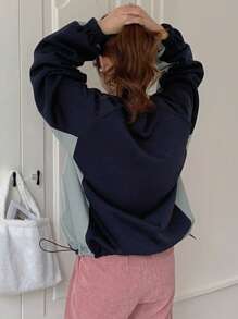 DAZY Women's V-Neck Letter Patchwork Sweatshirt,Fall Clothes