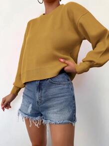 SHEIN Cottnline Suéter De Mujer Con Cuello Redondo Y Hombros Caídos - Mostaza Amarilla - Ver 5