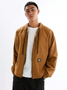 Manfinity VCAY Men's Woven Fashionable Casual Solid Color Slim Fit Long Sleeve Jacket, For Fall Winter