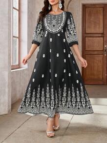 Chiquease Women's Elegant Cinched Waist Long Dress, Autumn/Winter - Black - View 3