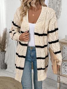 SHEIN LUNE 秋季新款撞色条纹毛衣女超大宽松开衫柔软舒适韩版修身针织上衣