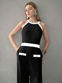MOTF PREMIUM MONO CON CUELLO DE HALTER, BOLSILLOS EN SESGADO Y RIBETE CONTRASTADO - Blanco y Negro - Ver 3