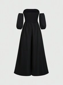Zolique Ladies' Solid Color Loose Strapless Casual Jumpsuit, Everyday Wear - Black - View 2