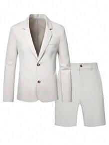 Manfinity Mode Men Solid Single Breasted Blazer & Shorts - Khaki - View 4