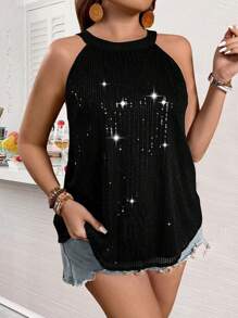 Rometta Plus Size Sparkly Halter Neck Blouse